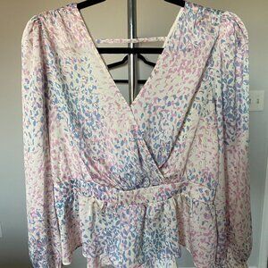 Express -  Flirty Faux Wrap Tie Back Long Sleeve Peplum Top. Size Large